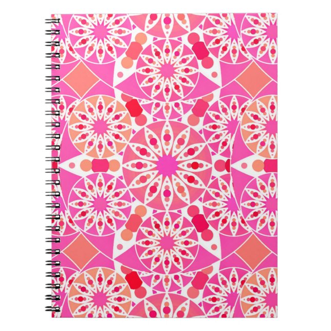 Mandala pattern, shades of pink and coral notebook (Front)