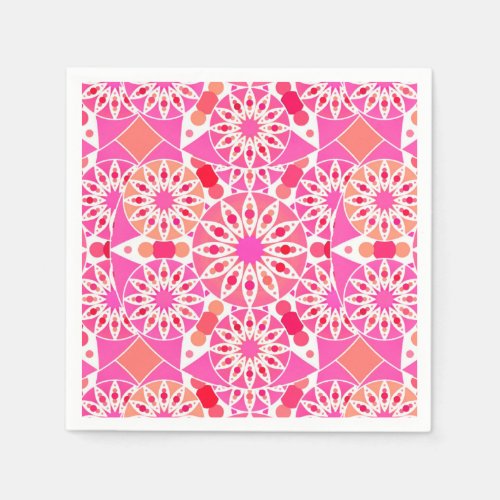 Mandala pattern shades of pink and coral paper napkins