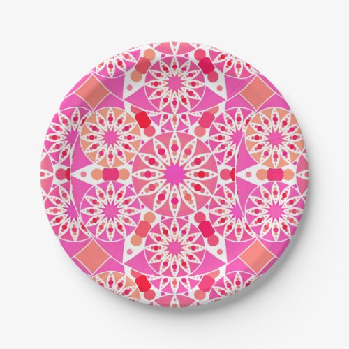 Mandala pattern shades of pink and coral paper plates