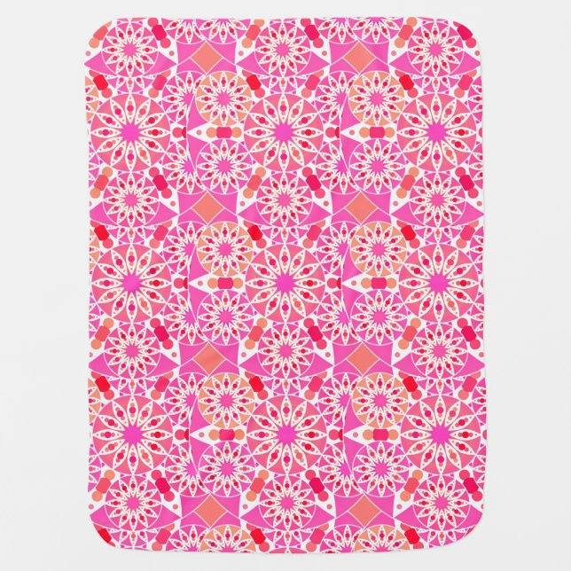 Mandala pattern, shades of pink and coral receiving blanket (Front)
