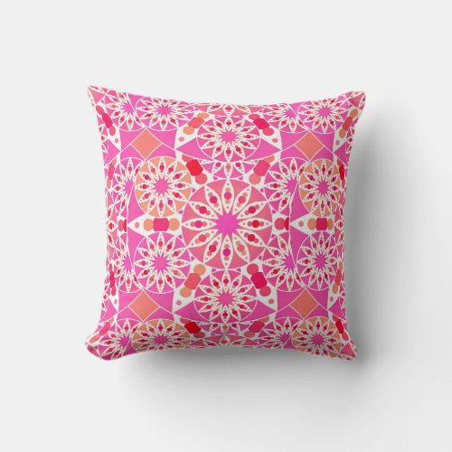 Mandala pattern shades of pink and coral throw pillow
