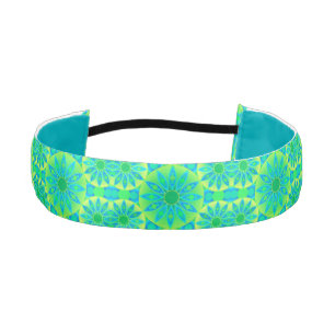Mandala pattern, turquoise, blue, lime green athletic headband