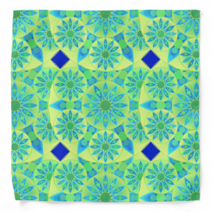 Mandala pattern, turquoise, blue, lime green bandana