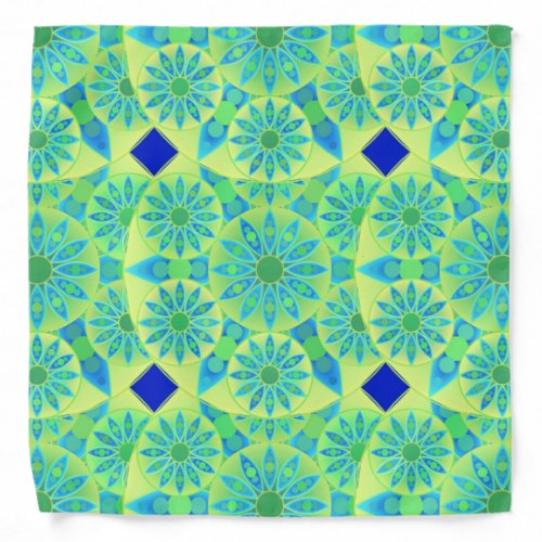 Mandala pattern turquoise blue lime green bandana