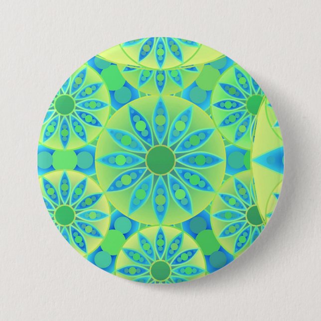 Mandala pattern, turquoise, blue, lime green button (Front)
