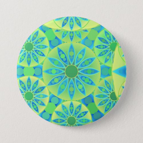 Mandala pattern turquoise blue lime green button