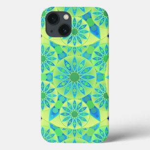 Mandala pattern, turquoise, blue, lime green iPhone 13 case