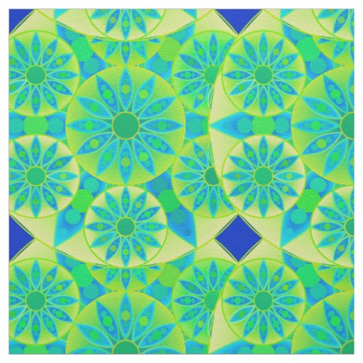 Mandala pattern, turquoise, blue, lime green fabric