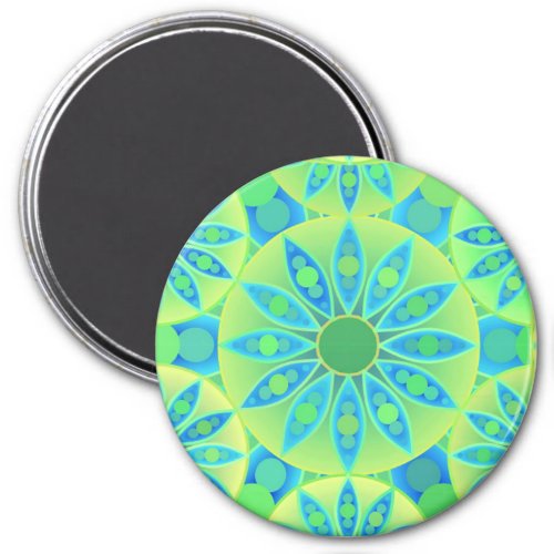 Mandala pattern turquoise blue lime green magnet