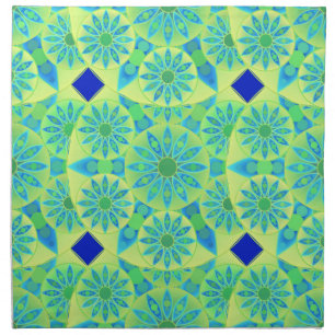 Mandala pattern, turquoise, blue, lime green napkin