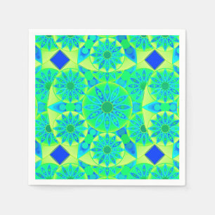 Mandala pattern, turquoise, blue, lime green paper napkins