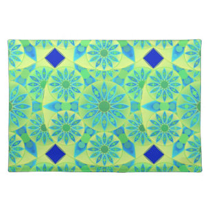 Mandala pattern, turquoise, blue, lime green placemat