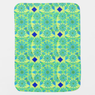 Mandala pattern, turquoise, blue, lime green receiving blanket