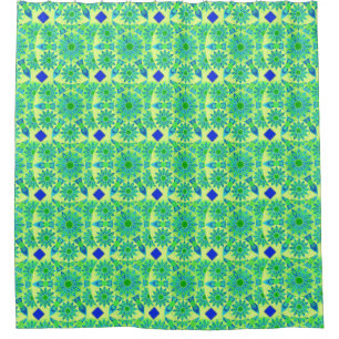 Mandala pattern, turquoise, blue, lime green shower curtain