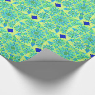 Mandala pattern, turquoise, blue, lime green wrapping paper