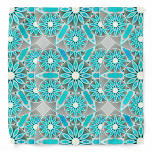 Mandala pattern, turquoise, silver grey and white bandana