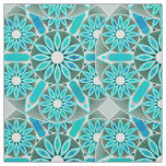 Mandala pattern, turquoise, silver grey and white fabric