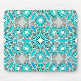 Mandala pattern, turquoise, silver grey and white mouse pad