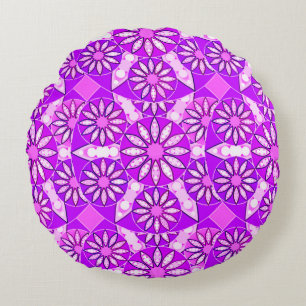 Mandala pattern, violet, orchid and pink round pillow
