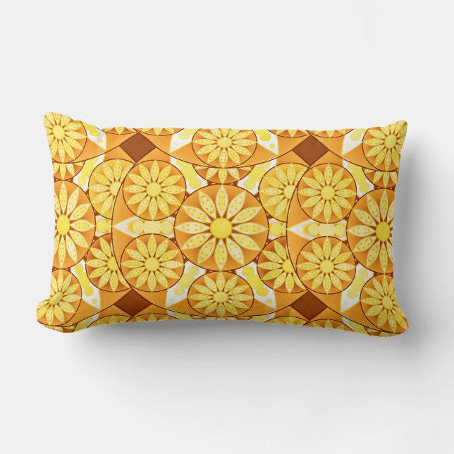 Mandala pattern, yellow, gold and brown lumbar pillow (Front)