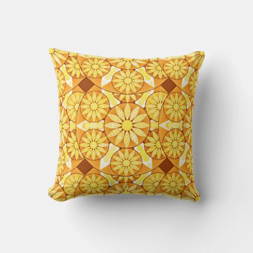 Mandala pattern yellow gold and brown throw pillow