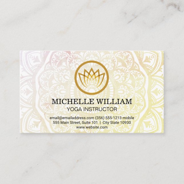 Mandala Pattern | Yoga Flower Logo Business Card (Front)