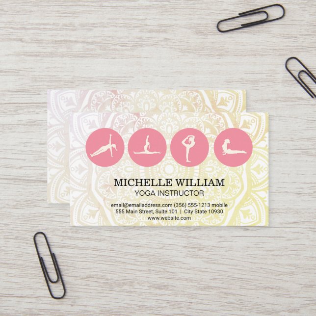 Mandala Pattern | Yoga Poses Icon Business Card (Front/Back In Situ)
