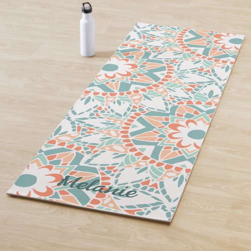 Mandala Peach Teal Monogram Yoga Mat