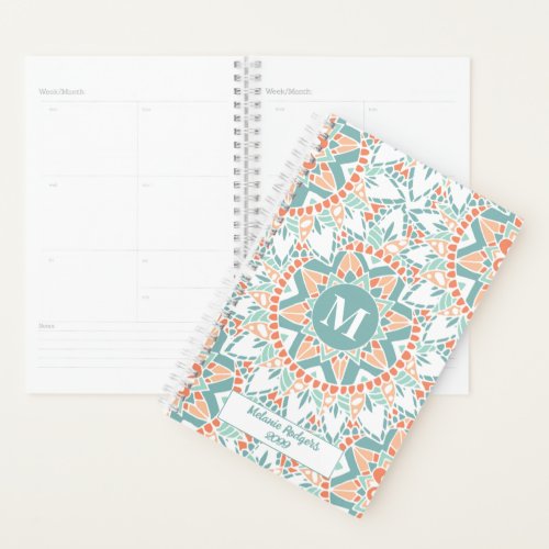 Mandala Peach Teal Personalized Planner