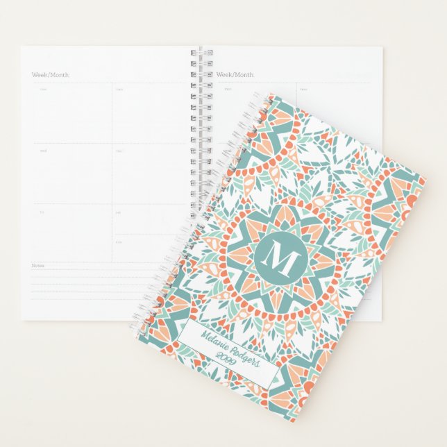 Mandala Peach Teal Personalized Planner (Display)