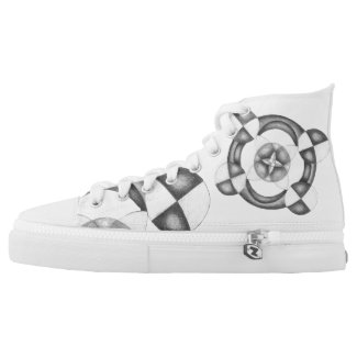 Mandala Pencil Abstract Art Black and White High-Top Sneakers