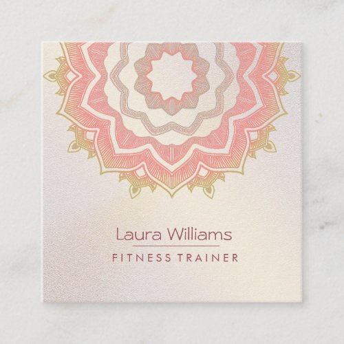 Mandala  Pink Lotus Flower  Yoga Instructor Square Business Card