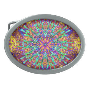 Mandala Psychedelic Trippy Hippie Color Splash Belt Buckle