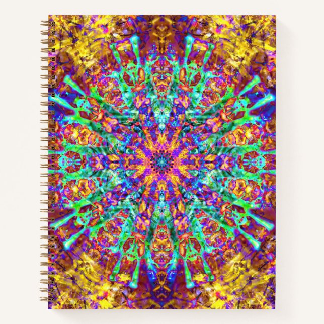 Mandala Psychedelic Trippy Hippie Color Splash Notebook (Front)