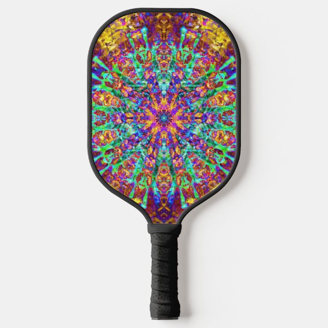 Mandala Psychedelic Trippy Hippie Color Splash Pickleball Paddle (Front)