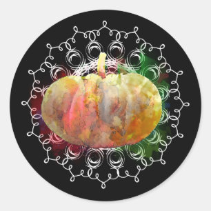 Mandala Pumpkin Watercolor Damask Fall Season Classic Round Sticker