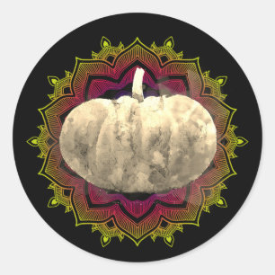 Mandala Pumpkin Watercolor Damask Halloween Classic Round Sticker