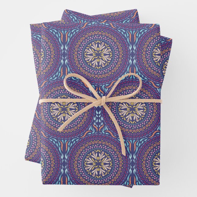 Mandala Purple Design Wrapping Paper Sheets (In situ)