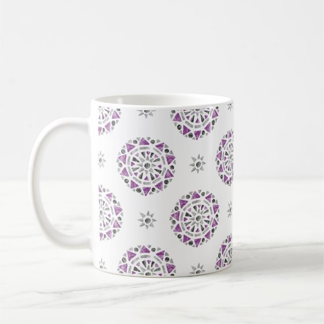 Mandala Purple  Gray Black Ace Asexual Pride Flag Coffee Mug (Left)