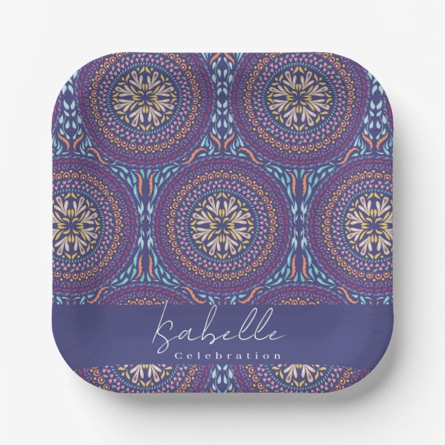 Mandala Purple Paper Plates (Front)