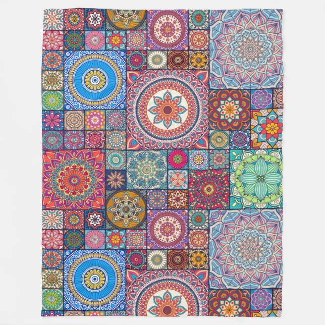 Mandala Quilt Pattern Fleece Blanket (Front)