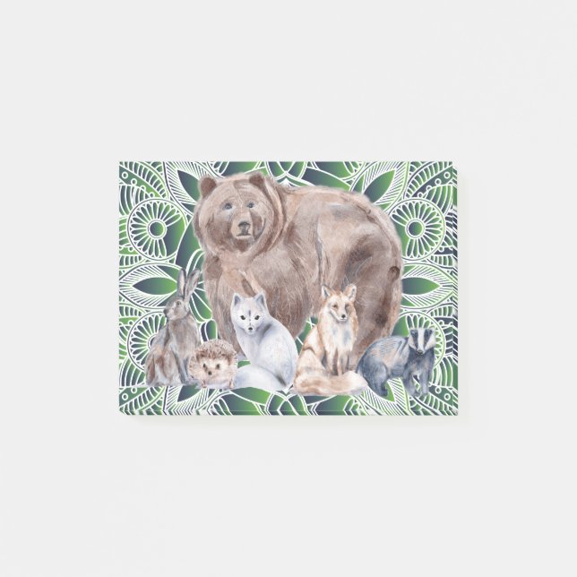 Mandala Rabbit Bear Hedgehog Fox Badger Post-it Notes (Front)