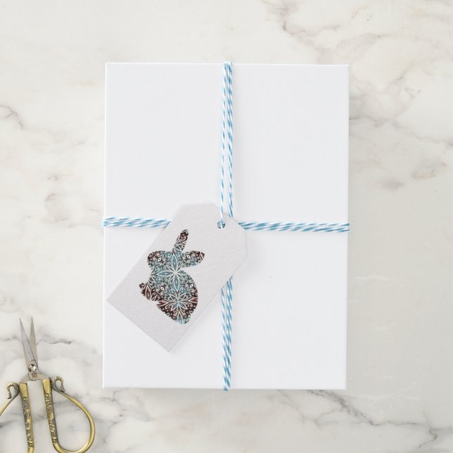 Mandala Rabbit Chocolate and Blues Custom Gift Tag (With Twine)