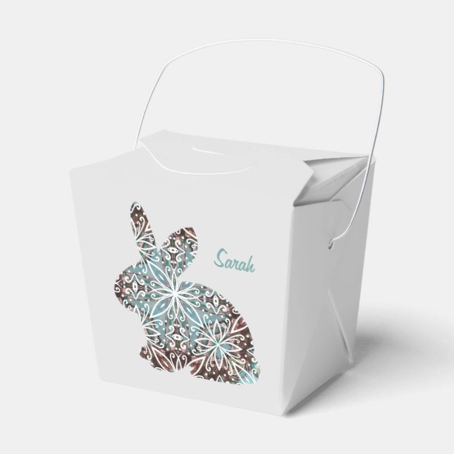 Mandala Rabbit Chocolate and Blues Gift Favor Box (Front Side)