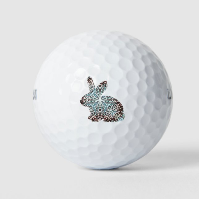 Mandala Rabbit Chocolate and Blues Golf Balls (Front)