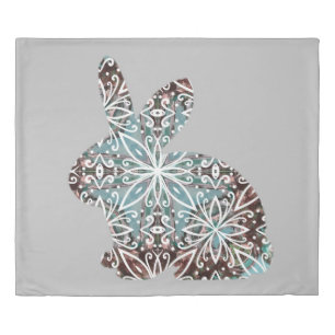 Mandala Rabbit Chocolate and Blues King Duvet Cove Cover