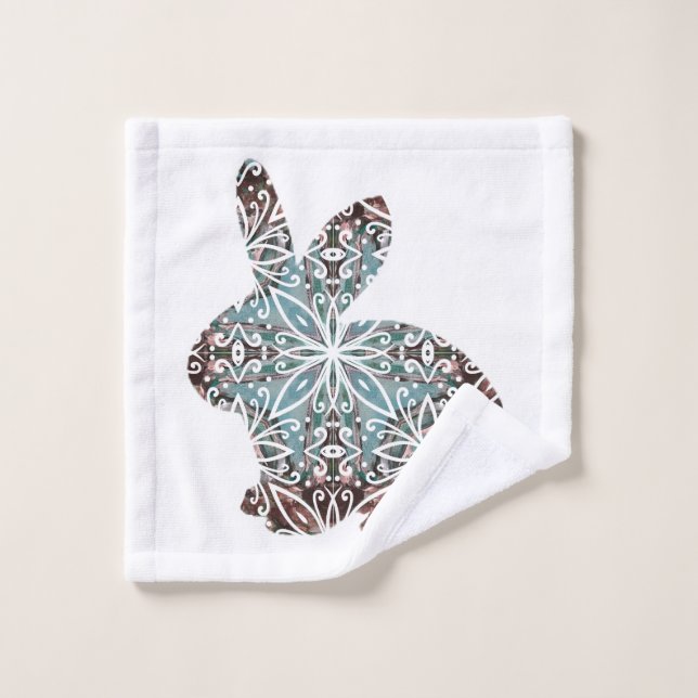 Mandala Rabbit Chocolate and Blues Towel Set (Wash Cloth)