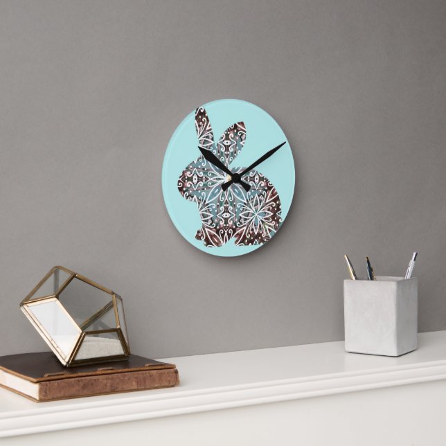 Mandala Rabbit Chocolate and Blues Wall Clock (Office)