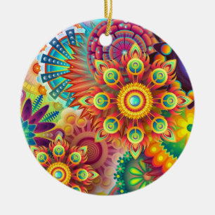 mandala rainbow colors ceramic ornament