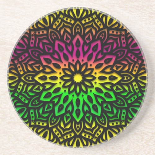 mandala rainbow design coaster